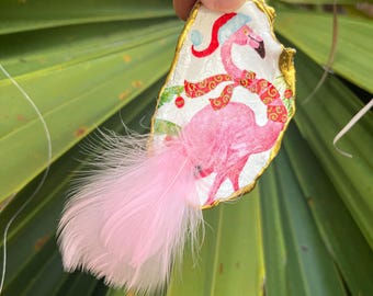 Flamingo Oyster Ornament: Coastal Christmas Decor