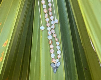 Beach Vibes Shark Tooth Necklace – Pearls + Stones, Surfer Style Jewelry