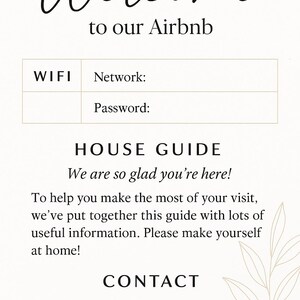 Zestaw powitalny dla gospodarza Airbnb – 7 stron do wydrukowania | Znak WiFi, Zasady domu, Lokalne rekomendacje, Wymeldowanie, Arkusze informacyjne dla gości