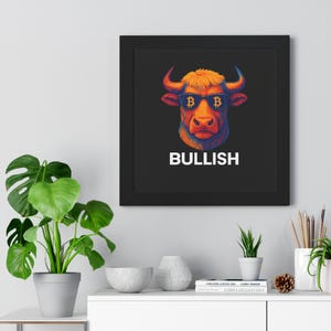 Bullish Crypto Wall Art, Framed Poster, Bitcoin Decor, Gift for Crypto Investors, Bitcoin Office Decor, Crypto Enthusiast Art