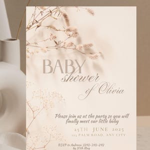 Invitation simple de baby shower de bohème - moderne et chic. Modèle numérique, Téléchargement instantané, Élégant minimaliste - Thème neutre 5 x 7 pouces