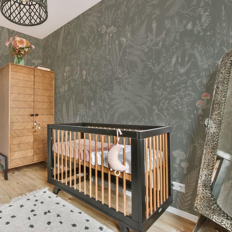 Woodland Dreams – Botanical Forest Wallpaper for Kids | Fox, Rabbit & Ferns Mural | Sage Green Nursery Wallpaper, 6-117R color 2 image 3