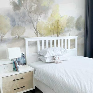 Watercolor Landscape Wallpaper for Bedroom, Tranquil Tree Wall Mural in Soft Neutrals, Minimalist Nature-Inspired Wall Art, 5-159