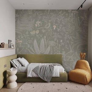 Woodland Dreams – Botanical Forest Wallpaper for Kids | Fox, Rabbit & Ferns Mural | Sage Green Nursery Wallpaper, 6-117R color 2 image 9