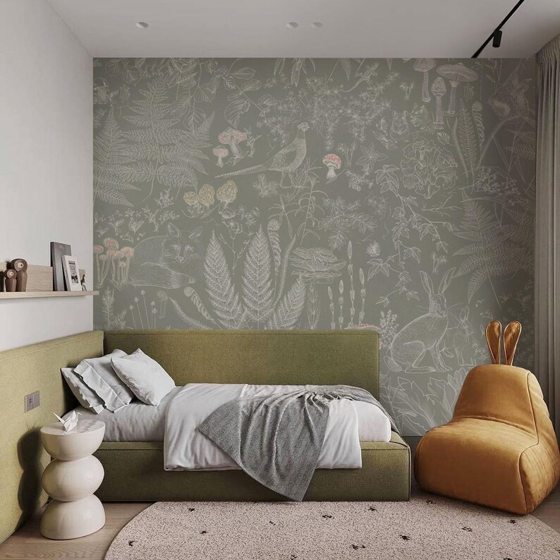 Woodland Dreams – Botanical Forest Wallpaper for Kids | Fox, Rabbit & Ferns Mural | Sage Green Nursery Wallpaper, 6-117R color 2 image 9