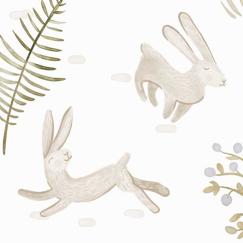 Woodland kids wallpaper - Forest animals wall mural, neutral nursery decor, scandinavian baby room wallpaper roll image 9