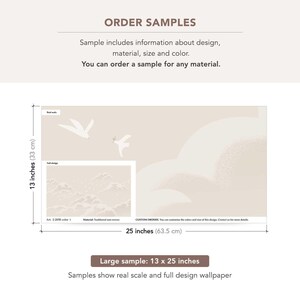 Neutral Cloud & Birds Wallpaper Mural – Soft Beige Sky Wall Art for Kids Room or Nursery Sample