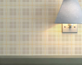 Papel pintado a cuadros para guardería, papel pintado a cuadros color crema para habitación de bebé, papel pintado a cuadros beige para guardería neutra