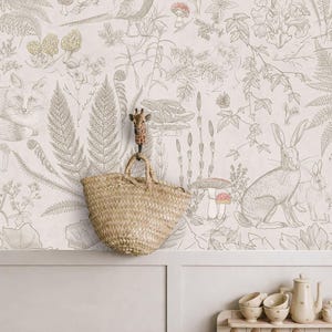 Woodland Animals Nursery Wallpaper – Neutral Forest Pattern for Wainscoting or Half Wall Nursery Decor