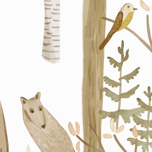 Woodland kids wallpaper - Forest animals wall mural, neutral nursery decor, scandinavian baby room wallpaper roll image 7
