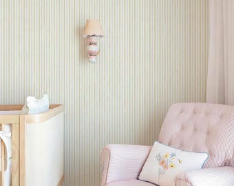 Papel pintado infantil de rayas pastel para niña, rayas rosa menta y crema para la habitación de bebé niña, decoración infantil, papel pintado original