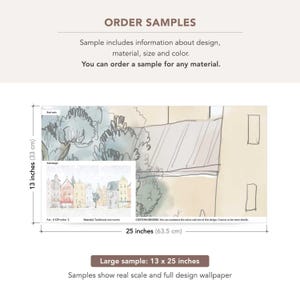Papel pintado infantil de un pueblo en acuarela – Mural infantil escandinavo – Pueblo en tonos pastel dibujado a mano – Mural personalizado para la sala de juegos o la habitación del bebé Sample