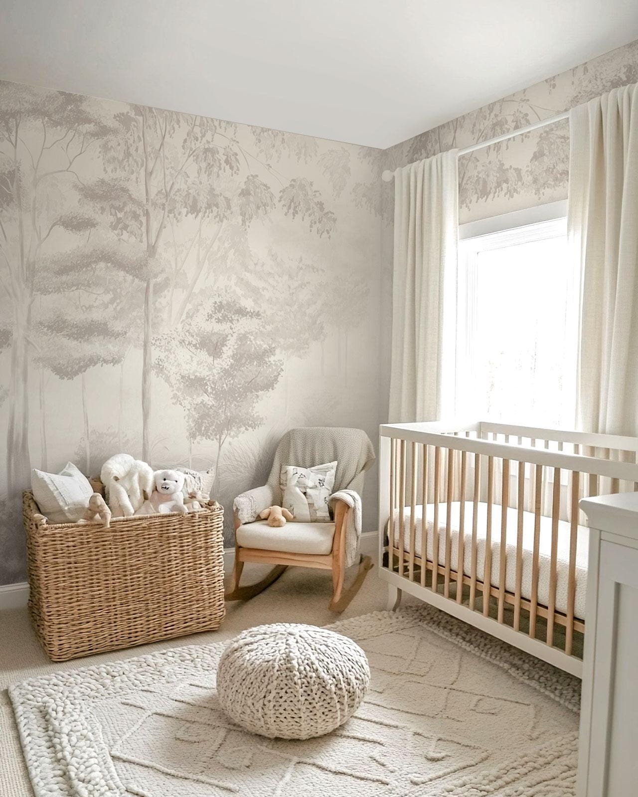 Neutral Forest Nursery Wallpaper – Baby Room Mural, Peel and Stick ...