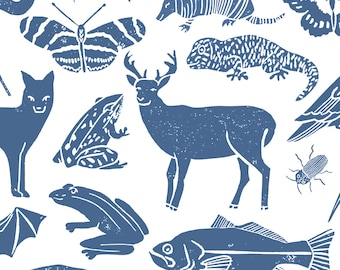 Carta da parati con animali del bosco – Murale per cameretta con foresta blu, arredamento scandinavo per la stanza dei bambini