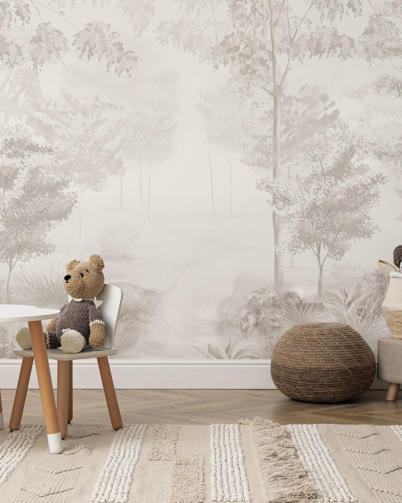 Neutral Forest Nursery Wallpaper – Baby Room Mural, Peel and Stick ...