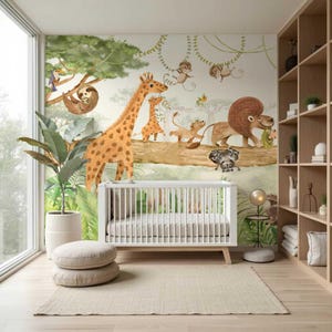 Jungle Animal Nursery Wallpaper Mural: Safari Kids Room Decor