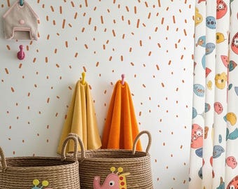Abstract Kids Bathroom Wallpaper, Terracotta Dash Peel and Stick, Playful Minimal Childrens Wall Decor