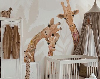 Whimsical Giraffe Wall Mural for Kids Room | Safari Jungle Nursery Wallpaper | Watercolor Animal Wall Art