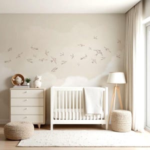 Flying birds wall mural, removable wallpaper for nursery & kids Room, eco-friendly neutral birds wall art, customizable home decor