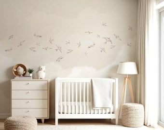 Flying birds wall mural, removable wallpaper for nursery & kids Room, eco-friendly neutral birds wall art, customizable home decor
