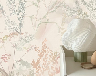 Botanical Nursery Wallpaper Mural: Soft Pastel Peel & Stick