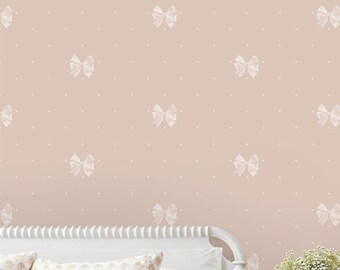 Oudroze kinderkamerbehangpanelen | Patroon met grote strik voor meisjeskamer