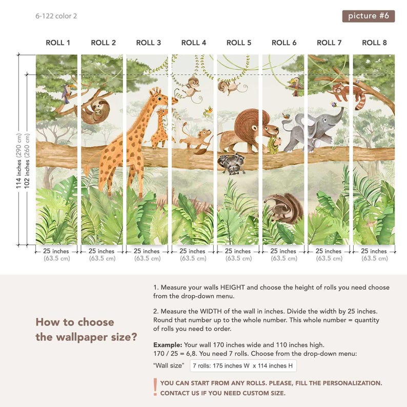 Jungle Animal Nursery Wallpaper Mural: Safari Kids Room Decor - Etsy