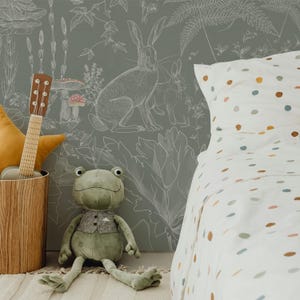 botanical kids mural in sage green