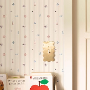 Nautical Kids Wallpaper, Striped Anchor & Lighthouse Pattern for Baby Room or Nursery, Coastal Removable Wallpaper, Vintage Maritime Style