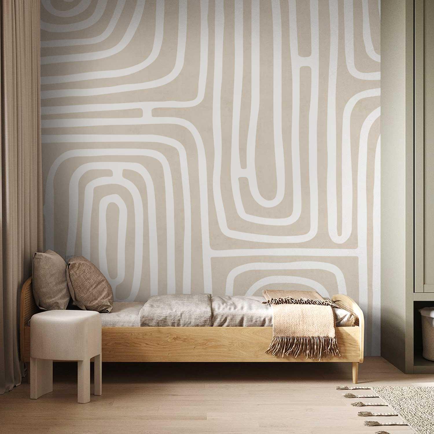 Minimalist Kids Wallpaper with Lines – Abstract Scandinavian Wall Mural for Nursery or Playroom, Neutral Modern Removable Wallpaper, 1-145