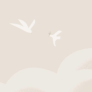 Neutral Cloud & Birds Wallpaper Mural – Soft Beige Sky Wall Art for Kids Room or Nursery immagine 4