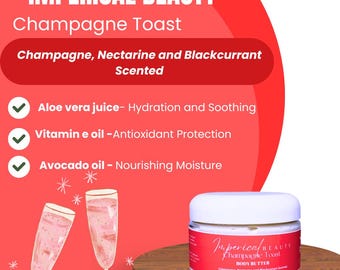 Crema corporal Champagne Toast de 113 ml / Manteca corporal batida, humectante natural / Cuidado de la piel artesanal