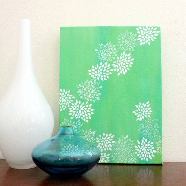 Dahlias in Blue-Green-- Original Acrylic Painting on 9x12 Canvas