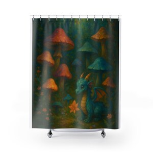 Whimsical Dragon Shower Curtain - Fantasy Bathroom Decor, Magical Home Accent, Gift for Dragon Lovers, Unique Shower Decor, Fairy Tale Vibes