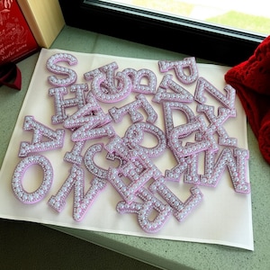 Parches de letras para planchar, calcomanías de letras para ropa, parches con iniciales de perla, parche personalizado con letra de perla para estampación en caliente, parche de letras para coser