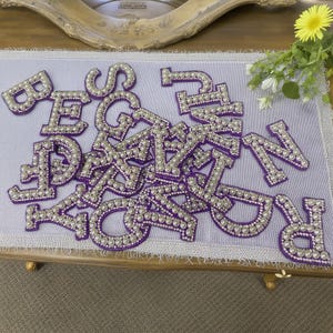 Parches de letras para planchar, calcomanías de letras para ropa, parches con iniciales de perla, parche personalizado con letra de perla para estampación en caliente, parche de letras para coser