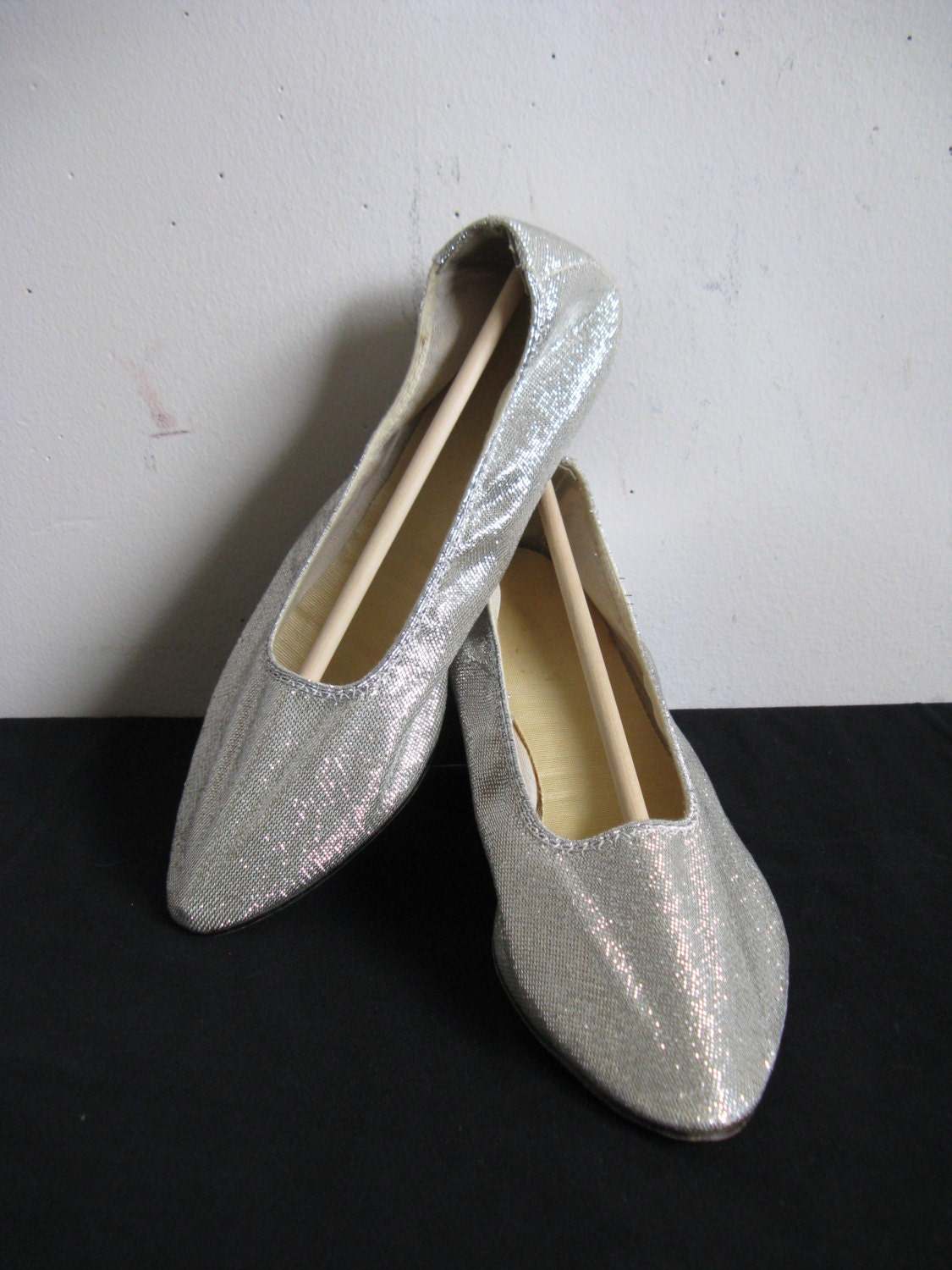 60s Vintage Silver Shoes Womens 1960s Silver Ballet Flat Shoes | Etsy