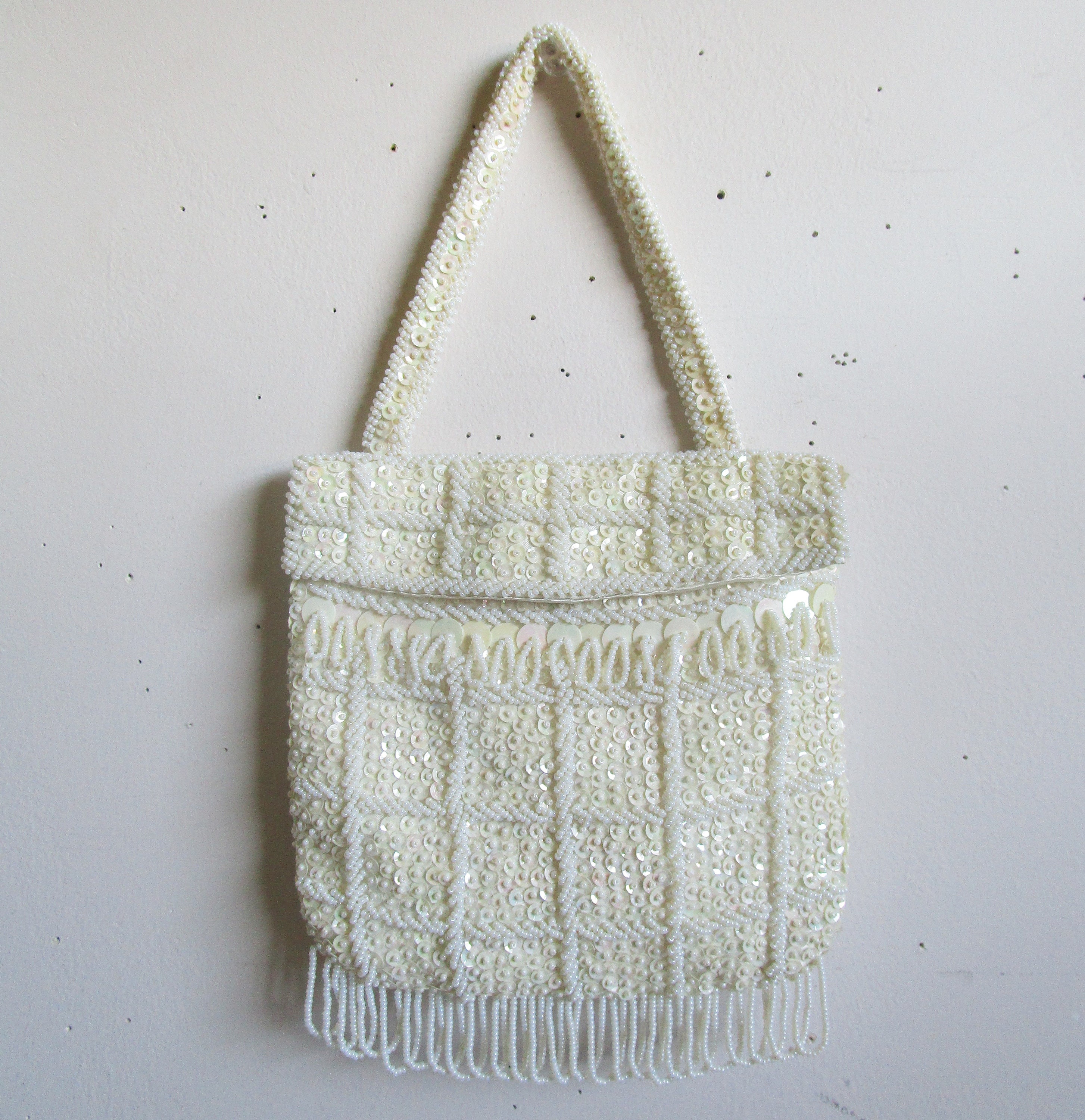 1960s Ivory Beaded Fringe Bag Evening Wedding Top Handle 60s Etsy