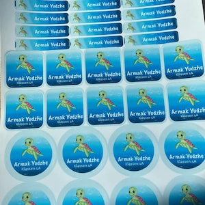 Personalisierte Namensaufkleber für Kinder, Wasserfest Stickers, Süße Meerestiere