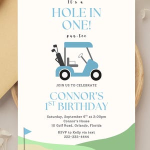 Editable Hole in One First Birthday Invitation, Golf Birthday Digital Invite, Golf Theme 1st Birthday, Instant Download Golf Theme Invite