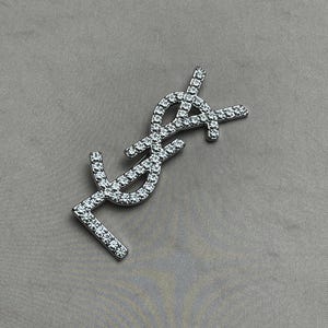 Vintage Rare Silver Brooch With Stones Yves Saint Laurent Big Logo