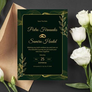 Bearbeitbare Hochzeitseinladungsvorlage für die grüne Hexe - Individuell druckbare Einladung - Eleganter digitaler Download für Brautparty, Antwortkarten, Save the Date