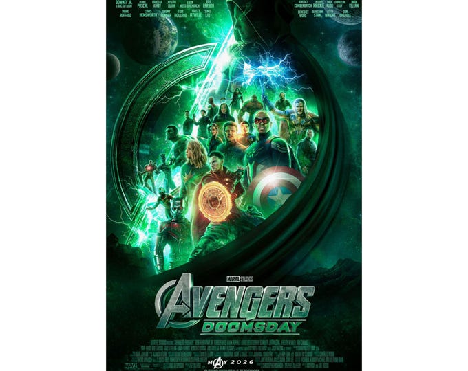 Featured listing image: Avengers Doomsday Matte Poster, Marvel Heroes vs. Doctor Doom Fan Art, 2026 Movie Hype