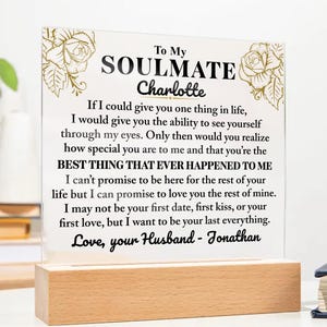 To My Soulmate Gift, Christmas Gift for My Soulmate, Anniversary Gifts for Her, Romantic Custom Gift for Wife, Girlfriend Gift, Acrylic Lamp