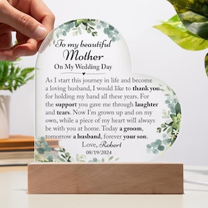 Geschenk für Mutter vom Bräutigam, Mutter des Bräutigams Geschenke, Mutter des Bräutigams Geschenk vom Sohn, Mutter Hochzeitsgeschenk, Bräutigam für Mutter, Acrylherzplakette