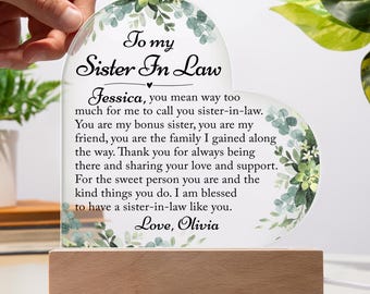 Sister In Law Wedding Gifts From Bride, Sister In Law Gift, Sister In Law Custom Gift, Heart Acrylic Plaque, Sister In Law Birthday Gift