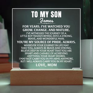 Gift For Son From Mom, To My Son Custom Acrylic Plaque, Parents to Son Gifts, Christmas Gifts for Son, Birthday Custom Gift for Son from Mom