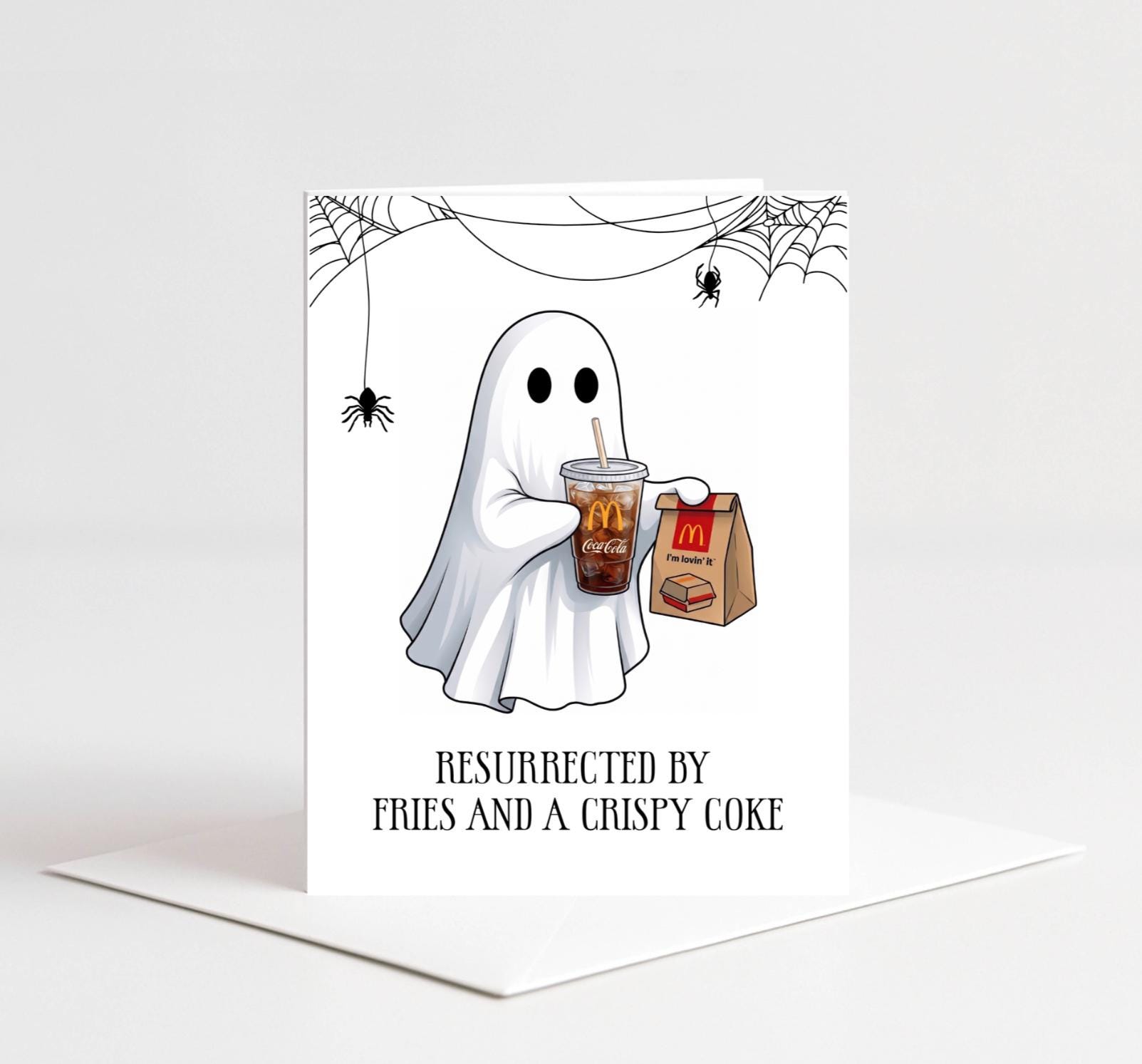 McDonalds Ghost Halloween Card | Resurrected by Fries & Coke (Blank Inside)
