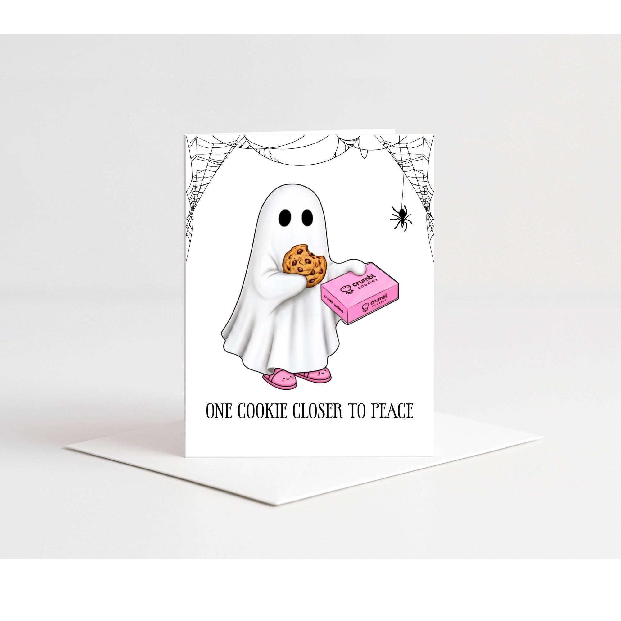 Funny Crumbl Cookie Ghost Halloween Card | One Cookie Closer to Peace