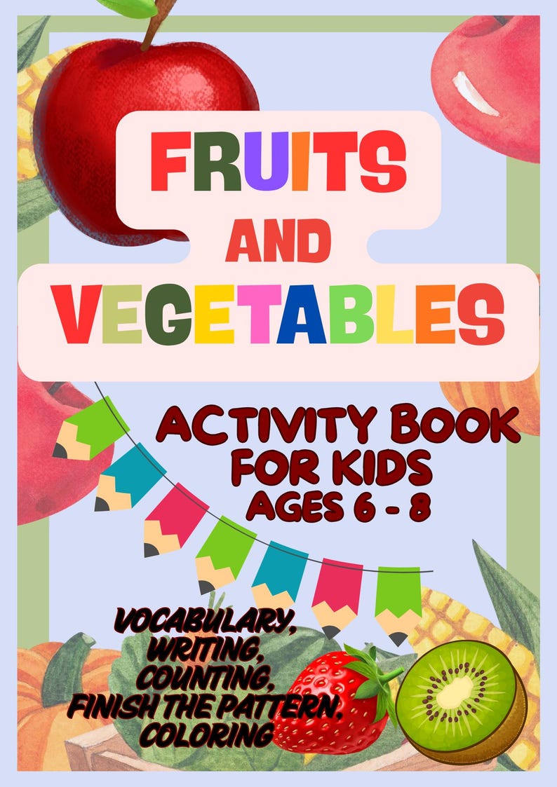 Fruits and Vegetables Activity Book for Kids Ages 6-8 (PDF Download) - Etsy